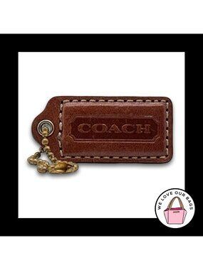 COACH HANG TAG 2" Bag Charm Keychain Fob Brown Red Leather Antique Brass Medium